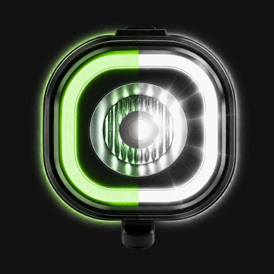 Frontlicht mit LED an und nachleuchtendem Halo im Vergleich